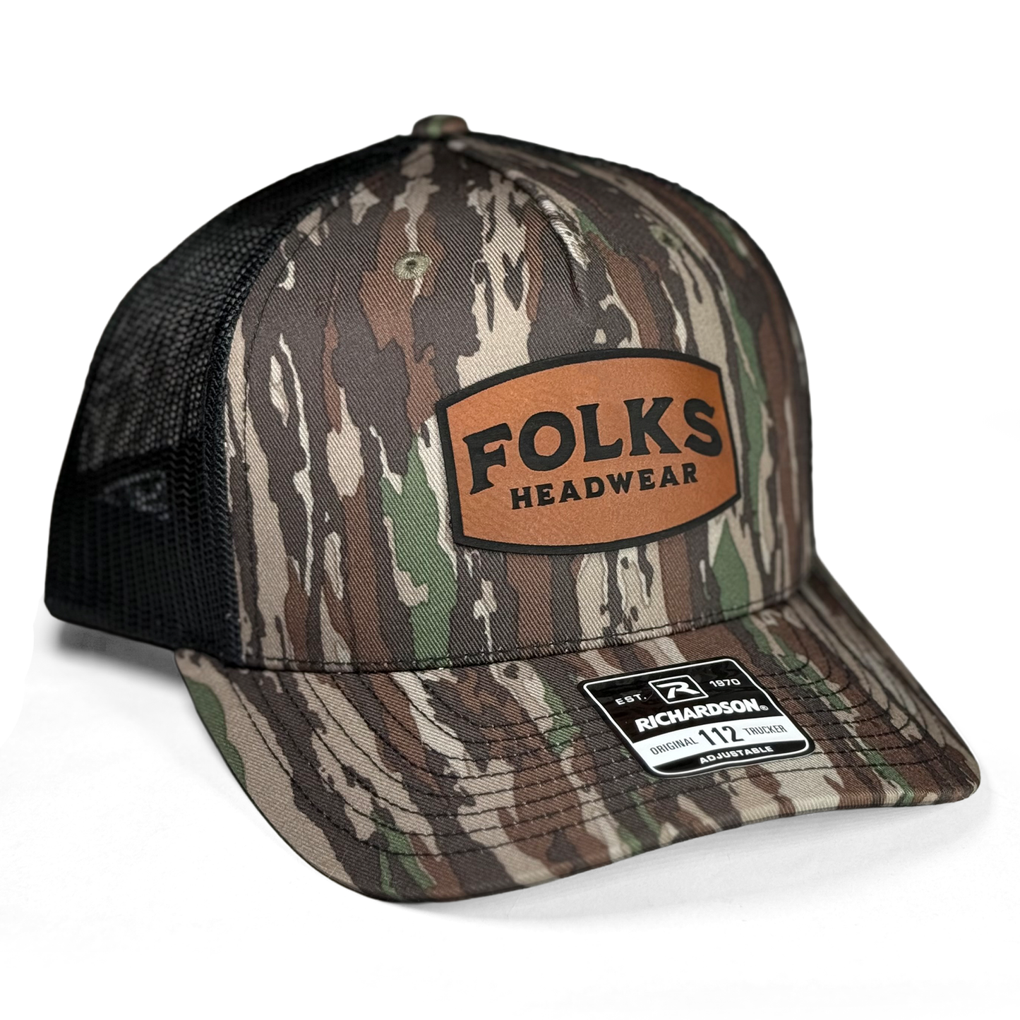 Richardson 112 Camo Printed Five Panel Trucker Hat - Custom Leather Patch Hat