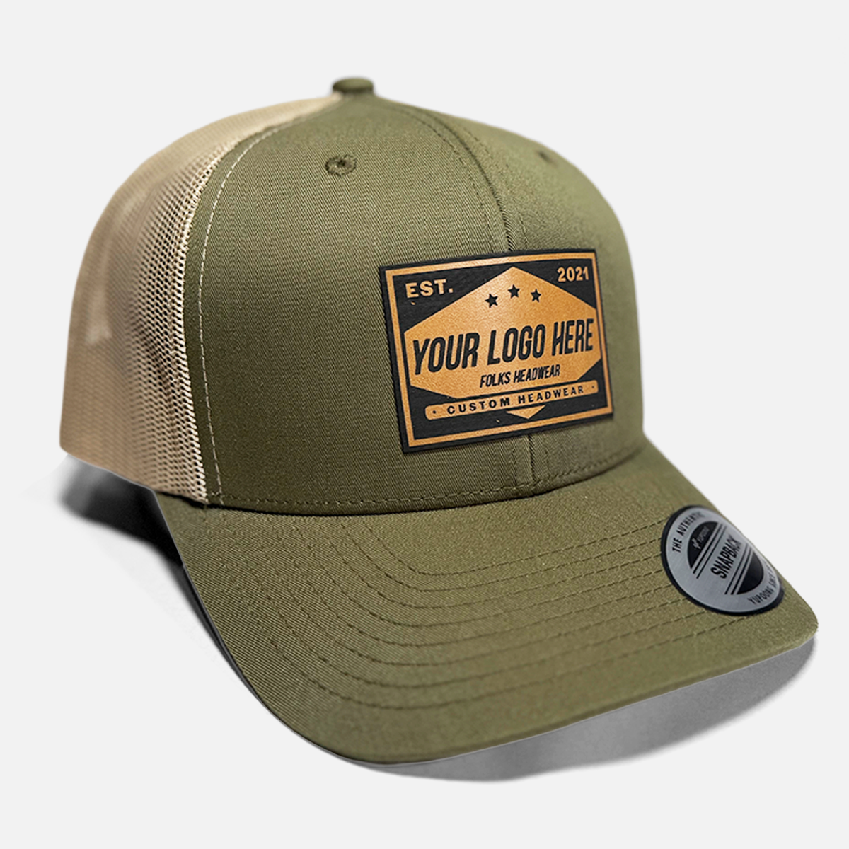 Yupoong 6606 Retro Trucker Hat - Custom Leather Patch Hat